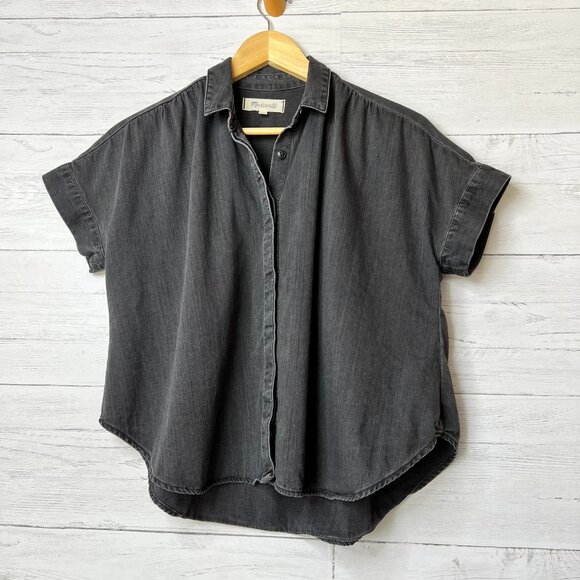 Madewell Tops - Madewell Top Womens Size XS Black Denim Rolled Sleeve Shirt in Lunar Wash